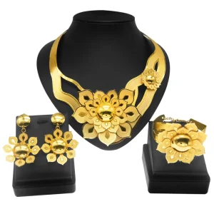 Brazilian Gold Design Flatbread Jewelry Set Necklace Earrings Jewelry Sets Costume Women Wedding Jewellery Set NH00060