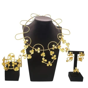 Brazilian Gold Flower Luxury Jewelry Set 24K Gold Plating Jewelry Sets Fashion Costume Jewellery Set H30135