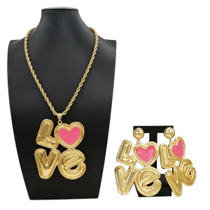 Brazilian Gold Jewelry Set Necklace Bracelet Earrings Ring Two Piece Set Love Pendant Cuban Jewellery Set