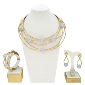 Brazilian Gold Plated Jewelry Set Necklace Bracelet Earrings Ring Four Piece Set Colorful Women’s Wedding Jewellery Set