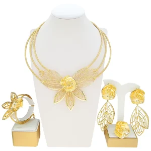 Brazilian Gold Style Flower Pendant Jewelry Set Exaggerate Design Fashion Women Accessories Party Gift
