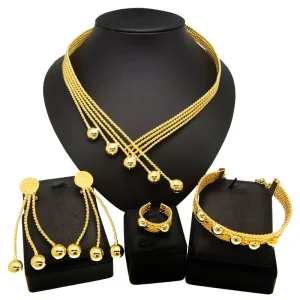 Brazilian Jewelry 18k Gold Plated Jewellery Sets Necklace Bracelet Earrings Ring Sets Costume Party Jewelri Set H20026