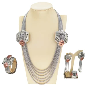 Brazilian Long Chain 3-tone Color 18K Gold Plated Jewelry Set Women Necklace Armband Earrings Gift
