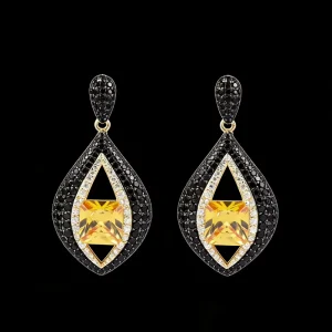 Brazilian Style 18K Gold Plated Zircon Moissanite Fashion Costume Dangle Pendant Earring Black Colorful Women’s Anniversary