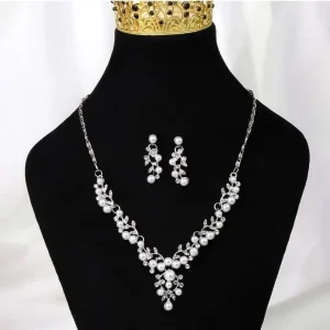Bridal Costume Jewellery Gifts Gold Silver Color 2 Pcs Necklace Earring Women Wedding Jewelry Set RS21SJ10 13
