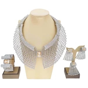Bridal Fashion Jewelry Set Wedding High Quality Jewelry Set Exquisite Crystal Fan Silver Zinc Alloy Fashion Jewelry