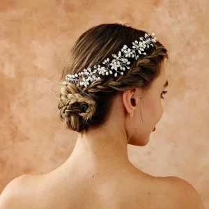 Bridal Hair Pins Baroque Pearl Wedding Comb Set Handmade Ceramic Flower Gold Leaf Bridesmaid Headpiece Jewelry