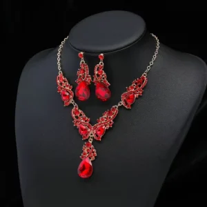 Bridal Jewelry Set Colorful Pendant Necklace and Earrings 3 Piece for Women