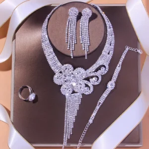 Bridal Jewelry Set Women Flower Necklace Earrings Bracelet Ring Set Wedding Jewelry Sets