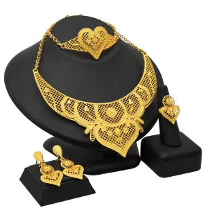 Bridal Necklace Earrings Bracelet Ring Set Fashion Dubai Africa India Jewelry Set Gift for Women