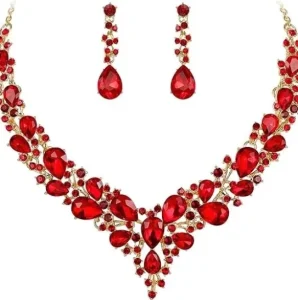 Bridal Rhinestone Crystal Necklace Earring Set Banquet Costume Set