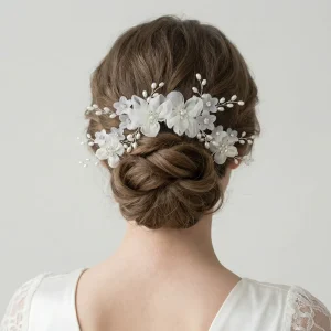 Bridal U Shaped Hair Pin Ivory White Pearl Crystal Fabric Flower Floral Korean Wedding Hair Accessories for Bride