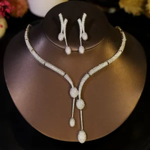 Bridal Wedding Jewelry Set for Women Dubai UAE Bride 2 Pieces Cubic Zirconia Necklace Accessories Party Gift