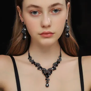 Bridal Wedding Party Costume Jewelry Sets Elegant Crystal Necklace Earrings Sets for Brides Women