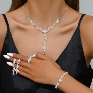 Bridal Wedding Party Crystal Rhinestone Jewelry Set Necklace Earrings Set for Women Girls