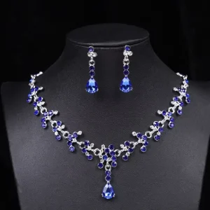 Bridal Zircon Necklace Earrings 3 Piece Set Simple Water Diamond Wedding Set Dress Accessories