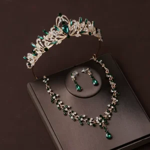 Bride Crown Headwear Green Diamond Magnificent Wedding Accessories Three Piece Set Birthday Gift Crown