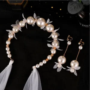 Bride Crystal Pearl Costume Jewelry Sets Pearl Rhinestone Choker Necklace Earrings Tiara Bridal Women Wedding Jewelry Set