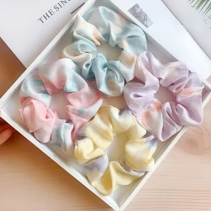 Bright Color Chiffon Hair Scrunchies Women Elastic Hair Bands Tie Dye Crunchy Hair Ties