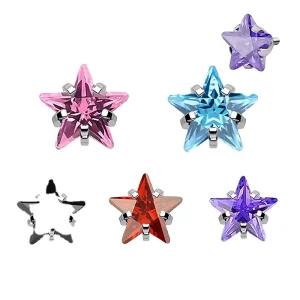 Brilliant Zircon Five-Pointed Star Earring PJ200 Titanium Body Jewelry External Thread for Children’s Weddings Parties Gifts