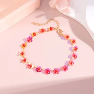 Bronze Minimalist Flower Bead Bracelet Trendy Women’s Fashion Jewelry Colorful Floral Accessories