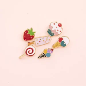 Brooch Custom Logo Soft Hard Metal Enamel Pins Summer Cartoon Cute Ice Cream Strawberry Lollipop Badge Chest Ornament
