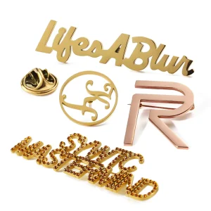 Brooches Laser Cut Logo Women’s Brooch Gold Plated Stainless Steel Rhinestone Brooch Pins for Gifts Accessories