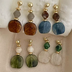 Brown Blue Green White Teardrop Resin Earrings Irregular Resin Stone Acrylic Drop Earrings for Women