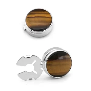 Brown Tiger Eye Agate Stone Studs Button Cover Cuff Links Custom Mens Suit Shirt Wedding Tuxedo Fashion Accessory Gift