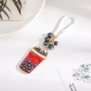 Bubble Tea Gold Plated Bag Charms Cute Gold Plated Halloween Keychain Purse Charms for Handbags