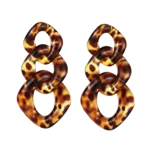 Buckle Tortoise Shell Color Link Chain Acrylic Resin Drop Earrings Fashion Exaggerated Personality Style Leopard Print Women’s