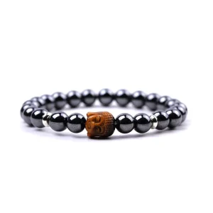Buddha Head Tiger Eye Gemstone Hematite 8MM Bead Elastic Bracelet Unisex Custom Jewelry Crystal Gift
