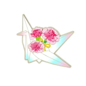 Bulk Custom Origami Crane Flower Hard Enamel Alloy Pins UV Printed Gold Plated Paper Crane Metal Brooch Floral Accessory Stock