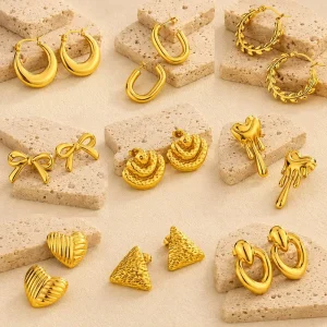 Bulk Geometric Love Triangle 18K Gold Plated Stainless Steel Fashion Fine Jewelry Stud Earrings for Women