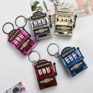 Bulk Mini Slot Machine Keychain Lucky Jackpot Toy Key Chain Low Moq Fruit Slot Machine Keyring Promotion Gift