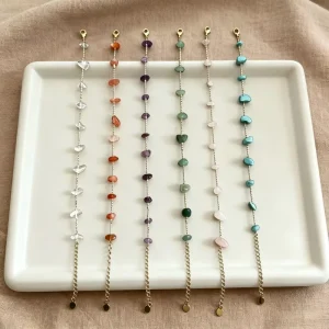 Bulk Natural Stone Crystal Agate Charms Bracelets Stainless Steel 18k Gold Plated Crystal Energy Healing Jewelry Gift