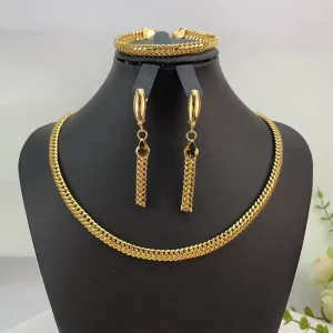 Bulk Oro Laminado 14k Jewelry Set Necklace Bracelet Earring Cuban for Women for Wedding & Party Gifts FHK24074