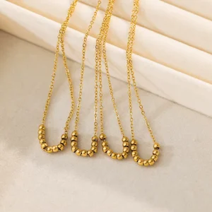 Bulk Perfect Golden Bead India Hot Sale Fashion Jewelry Charm Beads Pendant Stainless Steel Simple Ball Necklace