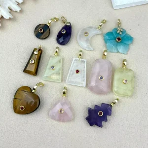 Bulk Real Stone Pendant Fashionable Rose Quartz Amethyst Jewelry Accessories Cubic Zircon Charms for Christmas Diy