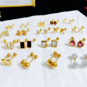 Bulk Stainless Steel 18K Gold Plated Bar Dot Heart Triangle Star Ball Women Dainty Mix Piercing Stud Earrings Set