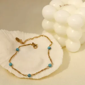 Bulk Titanium Steel Turquoise Beaded Necklace Gold Plated Twisted Rope Satellite Chain Necklaces for Women Jewelry