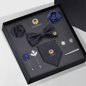 Business Mens Custom Tie 8pcs Set Formal Wear 8cm Embroidered logo Company Corporate Tie Set with Gift Box Custom
