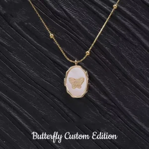 Butterfly Clasp Photo Album Lockets Necklace 316L Stainless Steel Jewelry 18K PVD Gold Necklace
