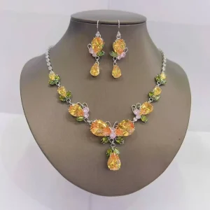 Butterfly Crystal Classic Platinum Plated Unisex Necklace and Earring Set