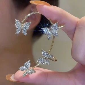 Butterfly Crystal No Pierced Earrings Ear Clip Butterfly Earhook Earrings for Women Pendientes