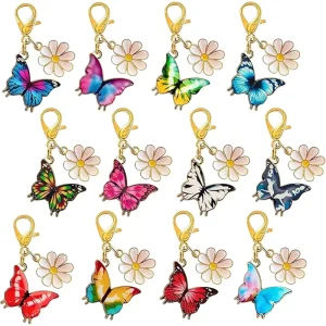 Butterfly Daisy Stitch Markers Crocheting Knitting Cute Enamel Zipper Pull Charms for Jackets Backpacks Crochet Supplies Gift