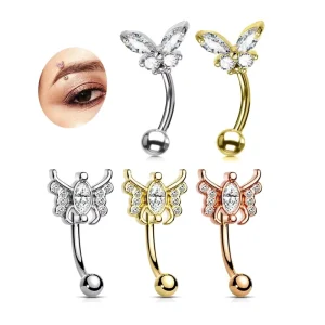 Butterfly Eyebrow Ring Stainless Steel Curved Barbell Rook Piercing Body Jewelry for Women Men