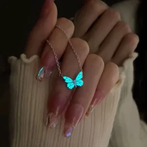 Butterfly Glow Necklace for Women Blue Luminous Butterfly Collarbone Chain Jewelry