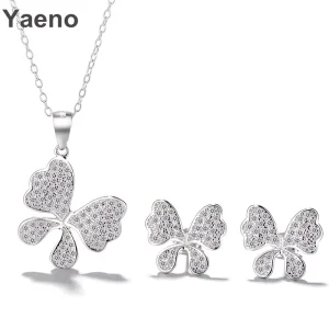 Butterfly Jewelry Set Women 925 Silver Necklace Earrings