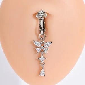 Butterfly Navel Ring Buckle Zircon Stone American Style Body Jewelry for Women All-match Navel Nail